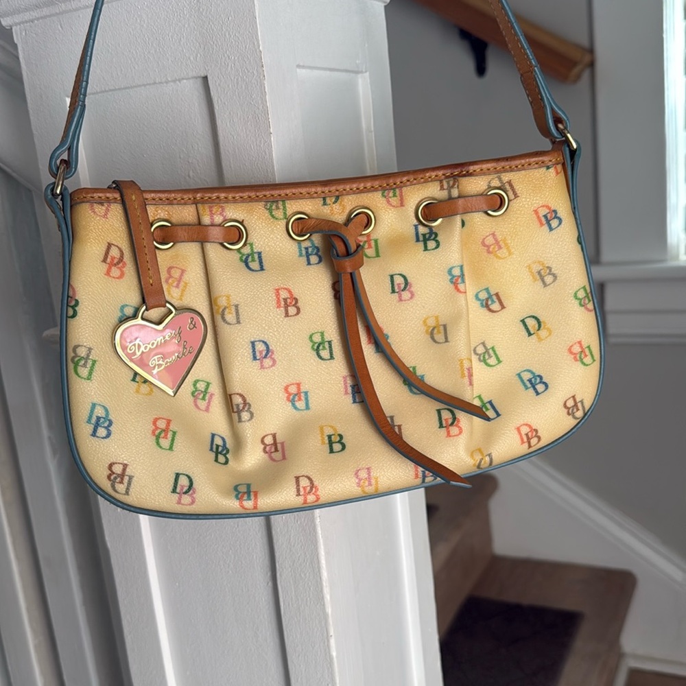 DOONEY & BOURKE Rainbow Monogram Shoulder Bag with Rainbow Zipper Vachetta Ties